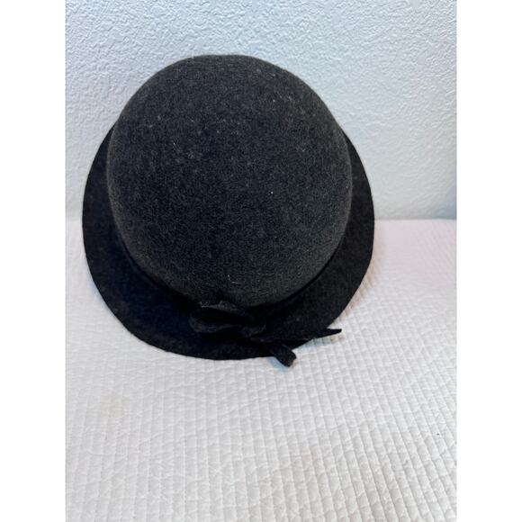 Collection Eighteen Wool Cloche Hat Black/gray  Bow Trim Vintage-Style Chic O/S - Picture 2 of 5